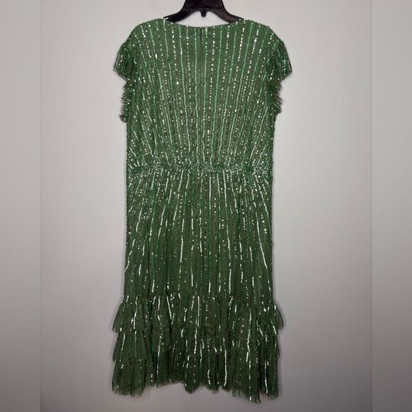 Mac Duggal Beaded Faux Wrap Flutter Sleeve Ruffle Dress NWT - Picture 6 of 9